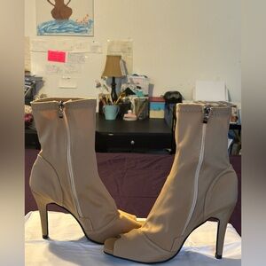 Elegant Tan Peep-Toe Ankle Boots
